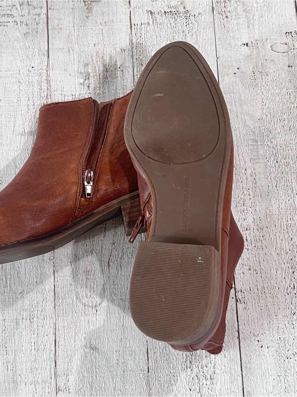 Lucky Brand Women's Brown Leather Ankle Booties - Picture 4 of 4